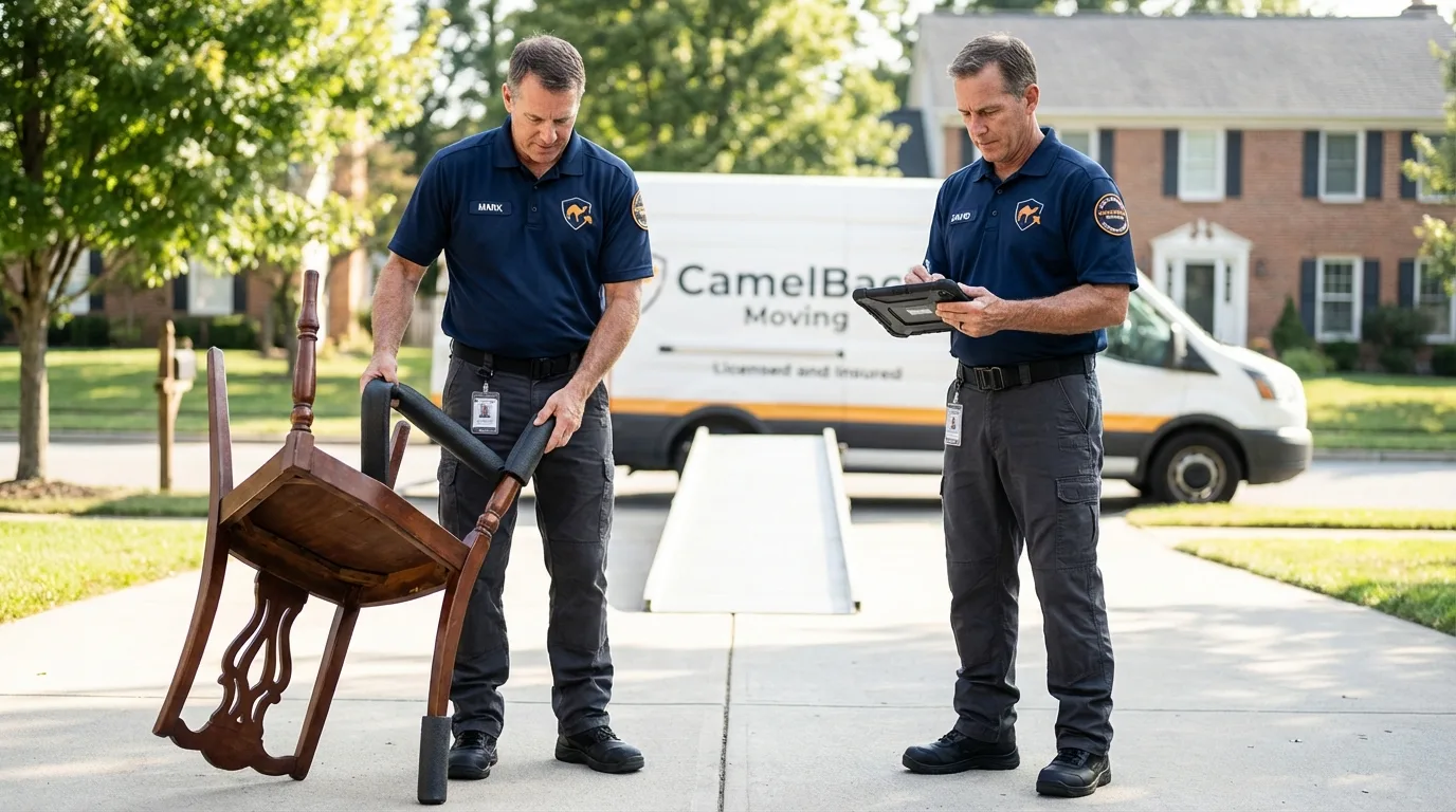Movers inspecting furniture for damage prevention before loading in Dayton, TN